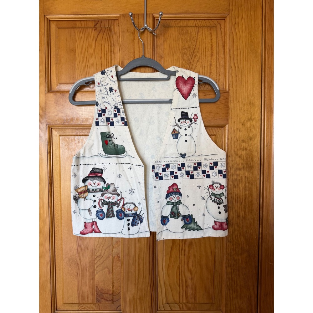 Handmade Christmas Snowman Vest Women Large Folk Art Winter Holiday Hand Painted
